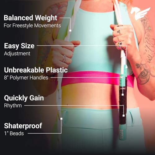 Freestyle Beaded Jump Rope for Cardio Training - Workout Jump Rope with Unbreakable Long Handles and Shatterproof Beads - Designed for Beginners or Pros - Ideal Fitness