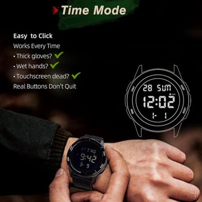 Digital Watch for Men Tactical Military Waterproof Sports Wristwatch Nylon - color: Green
