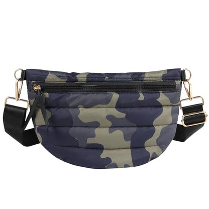 Quilted Puffer Belt Bag - Puffy Sling Fanny Pack Crossbody Chest Belt Bum Waist Purse Shoulder Bag for Women Gift - color: CAMO