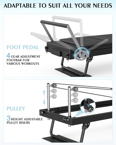 91.3" Pilates Reformer Foldable, TYRSEN Adjustable Pilates Machine, Springs and Cords Dual Resistance Customizable, Longer Smooth Rail, Jump Board, Full-Body Workout Equipment Home Use, Up to 400 lbs