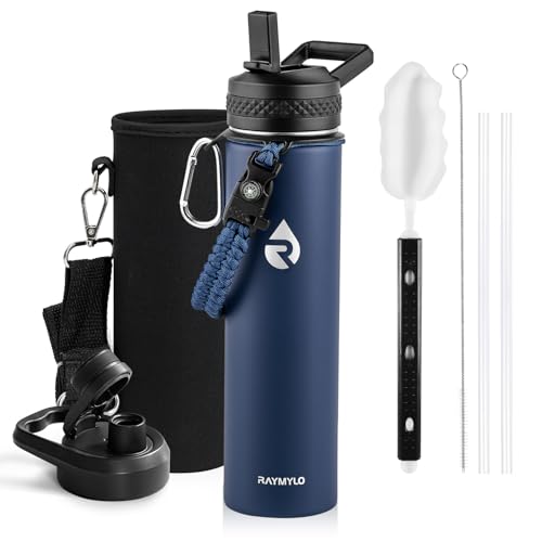 RAYMYLO Insulated Water Bottle 24 oz, Triple Wall Vacuum Stainless Steel - color: Dark Blue, size: 24 Ounces