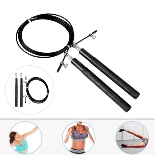 Aluminum Alloy Jump Rope with Ball Bearings – Skipping Rope for Speed Training, Non-Slip Grip and Adjustable PVC Cable - color: Black