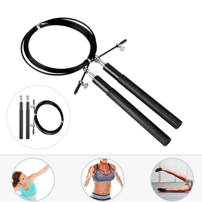 Aluminum Alloy Jump Rope with Ball Bearings – Skipping Rope for Speed Training, Non-Slip Grip and Adjustable PVC Cable - color: Black