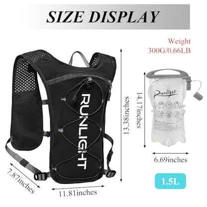Runlight Running Vest for Women Men Lightweight Hydration Backpack Pack with 1.5L Water Bladder Bag Hydro Daypack for Hiking,Trail,Skiing,Camping,Cycling,Race,Marathon - color: Black