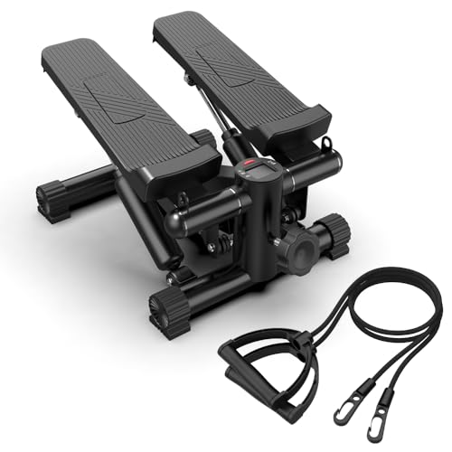 GOWE Mini Steppers for Exercise, Stair Stepper with Resistance Bands, Mini Stepper with 300LBS Loading Capacity, Hydraulic Fitness Stepper with LCD Monitor(Black)