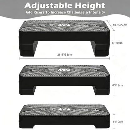 Aerobic Step Platform, Non Slip Adjustable Height Step Trainer - color: Black