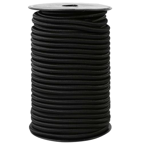 Strong and Durable Bungee Cord Roll - 1/4" x 100ft Elastic Cord, Kayak Stretch String Rope, Bungee Shock Cords for Repairing Tent Poles, DIY, Tie Downs, Black - size: 1/4" x 100ft