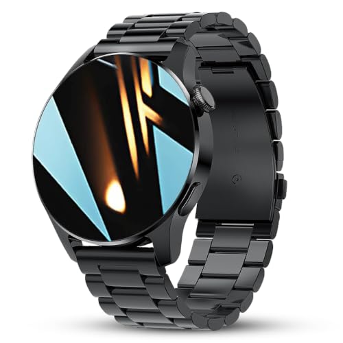 LAKEYLOYI Smart Watches Men Women, Bluetooth Calls, Heart Rate Sleep Monitor,IP67 Waterproof Fitness Tracker, Black Stainless Steel Watches for Android & iOS - color: A-Black