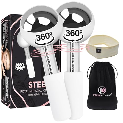 PRIME Fitness Ice Globes for Facials | Unbreakable Steel Cooling Roller | Cryo Sticks for Face | Massager for Face Neck & Eyes | Skin Care for Dark Circles, Puffiness, Wrinkles, (Silver) - color: Steel