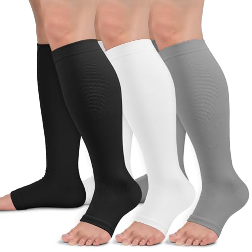 Sooverki Copper Compression Socks for Women & Men Open Toe 15-20mmHg is Best Support for Circulation Recovery All Day Wear - color: 02 Black+gray+white, size: Small-Medium