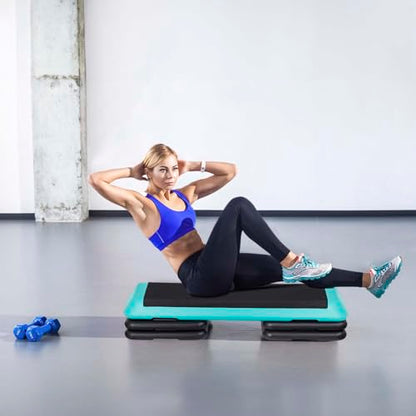 ZenStyle 43" Adjustable Aerobic Stepper Bench with 4/6/8 Inch Risers, Non-Slip Surface for Cardio, Strength Training & Home Fitness Workout - color: Turquoise