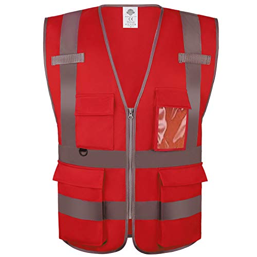 Dazonity High Visibility Safety Vest with Multi Pockets and Zipper, 2XL,Reflective Strips, Fit for Men & Women, Work, Construction,Cycling, Runnning, Surveyor, Volunteer (Red-2XL) - color: Red-2xl