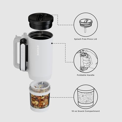 23oz Insulated Tumbler with Foldable Handle & 10oz Snack/Pill Container - color: white