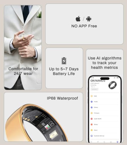 AI Smart Ring for Women Men, Health Ring with AI Health Analysis - color: Rose Gold, size: 12#