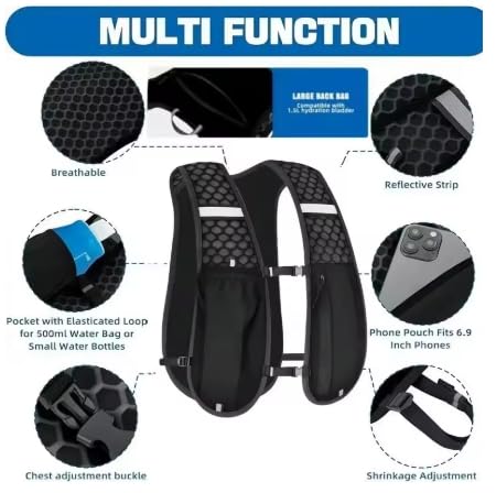 Running Vest for Women & Men with Water Bottle | Lightweight Hydration Vest | Reflective Running Gear | Adjustable Fit | 6 Pockets | Phone Holder for Runners