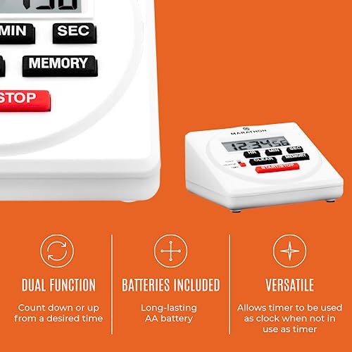 MARATHON 24-Hour Digital Timer, Large Display and Loud Ring Alarm, White