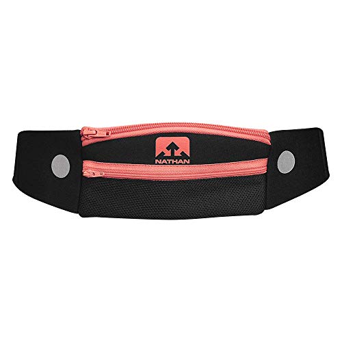 Nathan 5K Runner's Waist Pack, Nathan Running Belt Essentials for Women and Men | Smartphone Storage | Adjustable | Reflective - color: Black/Coral