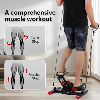 Leikefitness Steppers for Exercise Mini Stair Stepper, Cardio Workout Equipment, Twist Stair Stepper with Resistance Bands Up-Down Motion for Full Body Workout Exercise Equipment for Home
