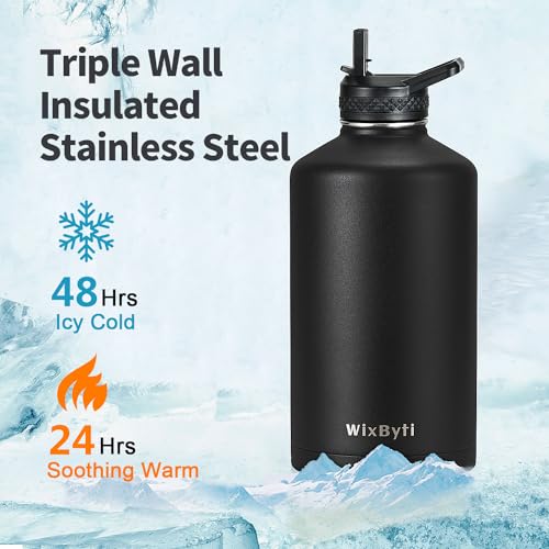 WixByti One Gallon Insulated Water Bottle, Stainless Steel 128oz Water Jug - color: Black, size: 128 Ounces