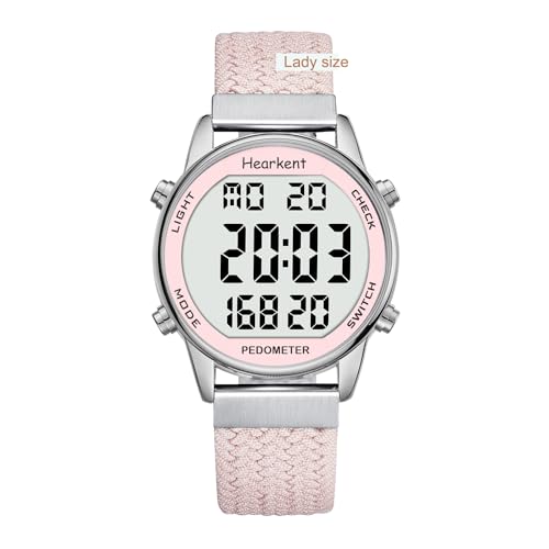 Hearkent Pedometer Watch,Step,Mileage&Calorie Tracker,Large Numbers - color: Pink