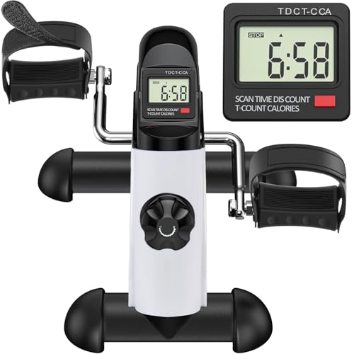 Under Desk Bike Pedal Exerciser, Portable Mini Exercise Bike with LCD Display for Home/Office, Desk Cycle for Leg/Arm with Handle, Leg Exerciser While Sitting for Seniors - color: White