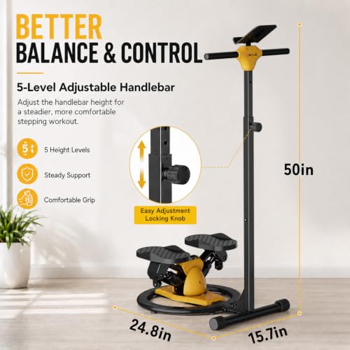 seanleecore Twist Stepper with Handlebar, High-Resistance Stair Stepper Machine for Home Workout, Step + Twist Cardio Exercise Equipment, 300 lb Capacity Quiet Compact Rock Stepper with LCD Monitor