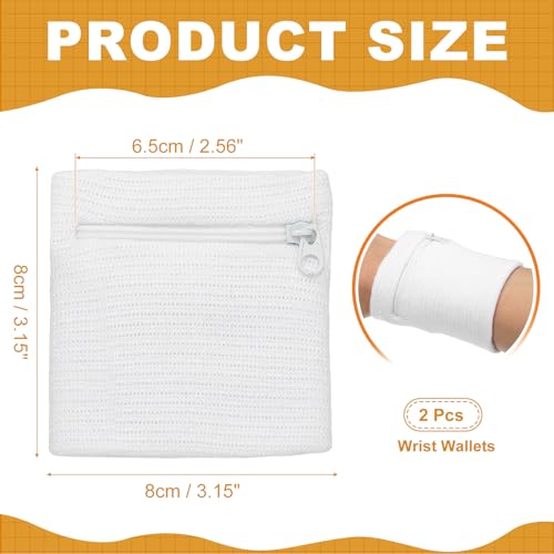 Wrist Wallet Wristband with Zipper, Cotton Wrist SweatBands Sports Absorb Sweat Wristbands - color: White