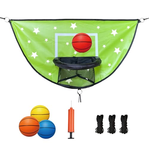 Trampoline Basketball Hoop, Attachment with Pump and Mini Ball, Universal Trampoline Accessories, Easy to Install - color: Green