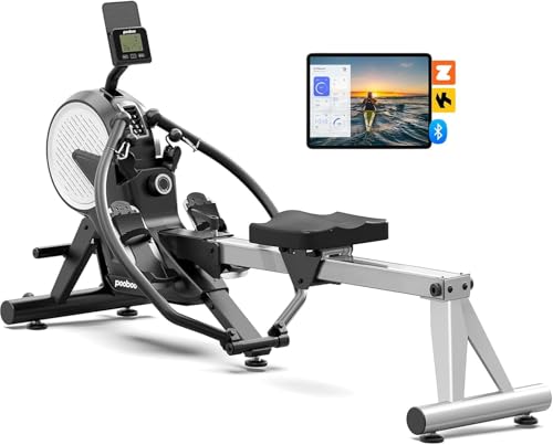 pooboo Dual Scull Rowing Machine with Wind and Magnetic Resistance - color: Grayish-white