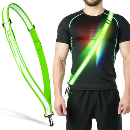 Ylzzrs LED Reflective Belt Sash Walking Gear,Safety Lights for Walkers at Night,High Visibility Safety Rechargeable Reflective Running Gear for Men Women Kids Night Dog Walking Gear - color: Colorful lights
