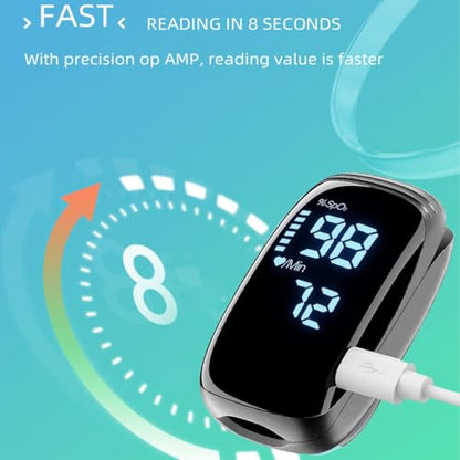 Finger Pulse Oximeter, Fingertip Blood Oxygen Saturation with Pulse Monitor, Oximeter with Lanyard, Pulse Oximeter for Sport and aviation use (black)