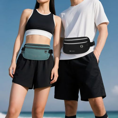 Slim Running Belt for Women Men Runners Fanny Packs With Phone Holder Hidden Pockets Exercise Waist Bag for Marathon Workout - color: Blue/T2085