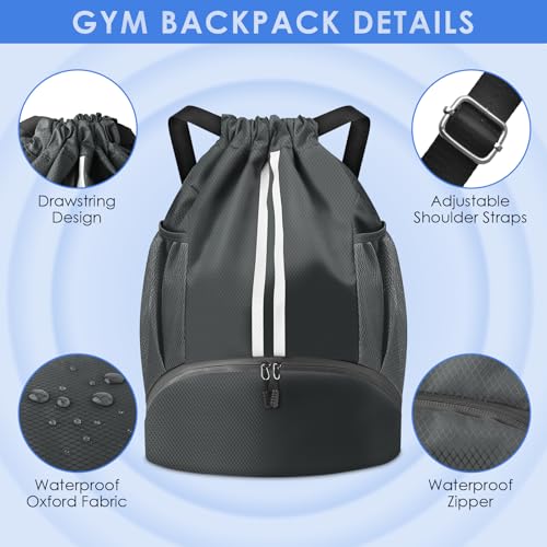 BROTOU Soccer Bags, Football Backpack, Volleyball Bag, Drawstring Backpack - color: Dark Gray