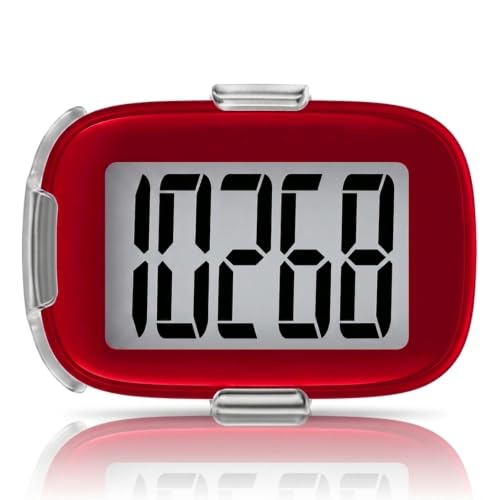 3D Pedometer for Walking, Simple Step Counter with Clip & Lanyard -Ruby Red