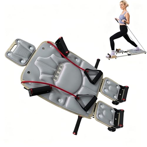 Pilates Board for Home, Portable Pilates Reformer Machine with Wood Deck, 440lb Capacity, Quick Assembly, Space-Saving, Pilates Ski Machine for Home Workout - color: Grey