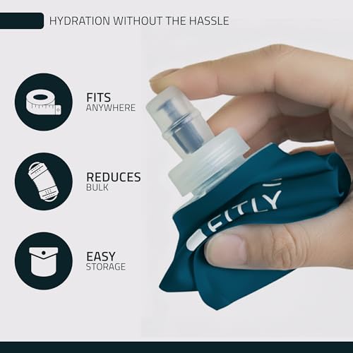 FITLY FLASKS Combo - 3 Handheld Soft Flask, Collapsible Water Bottles for Running, Marathon, Hiking, Cycling (5 oz, 8.5 oz, 13.5 oz / 150-250-400 ml) - color: Zen - Forest Green, Brown, Petrol Blue, style: Modern