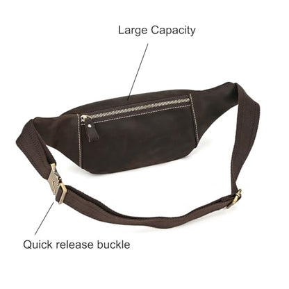 LUUFAN Men's Leather Fanny Pack Adjustable Waist Bag Hip Bum Belt Slim Purse Bag Cell Phone Pouch for Sport Travel Hiking, Dark Brown - color: 1034-Dark Brown