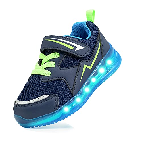 YESKIS Toddler Boys Girls Light Up Shoes LED Flashing Lightweight Mesh Breathable Adorable Running Sneakers for Toddler and Little Kid - color: Dark Blue Sneakers, size: 6 Toddler