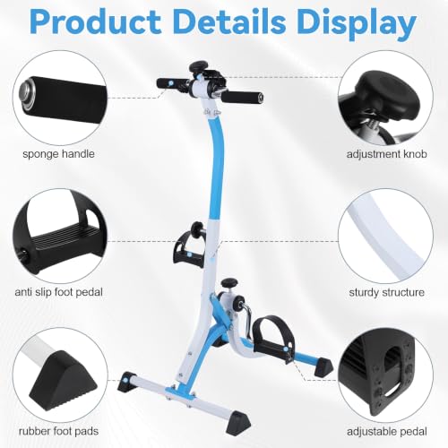 Pedal Exercise Bike, Adjustable Height Under Desk Exerciser for Seniors Leg and Arm Physical Therapy, Smooth Resistance Fitness Equipment with LCD Display for Home Workout