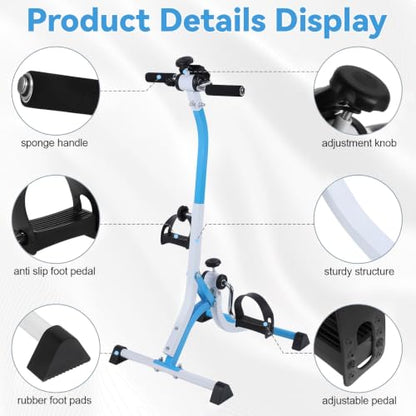 Pedal Exercise Bike, Adjustable Height Under Desk Exerciser for Seniors Leg and Arm Physical Therapy, Smooth Resistance Fitness Equipment with LCD Display for Home Workout