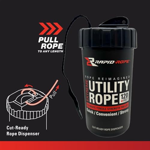 Rapid Rope Canister, 120ft Black Tactical Paracord, 1100lb Test, USA Made - size: 120ft, style: Black