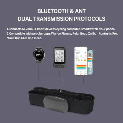 Heart Rate Monitor Chest Strap Bluetooth ANT+ IP67 Waterproof