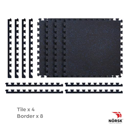 Norsk Rubber-Tec Gym Floor Tiles, Black/White Flecks, 4-Pack