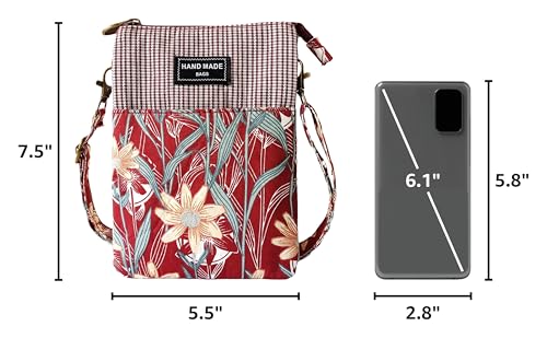 LassZone Canvas Cute Crossbody Bags for Women Mini Shoulder Handbag Cell Phone Purse Wallet Leaves Pattern Coin Pouch - color: Style 2:red