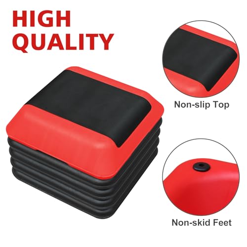 GOWE Height-Adjustable Step Aerobics Platform Fitness Equipment Stepper Trainer Exercise Step Platform with 4 Riser Red