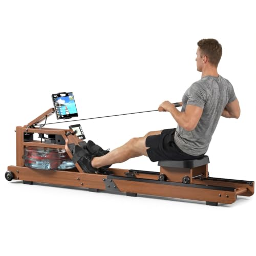 Water Rowing Machine for Home, Wooden Rower Machine with Realistic Water Resistance, Full Body Workout Exercise Equipment with LCD Monitor, Quiet Smooth Glide, Upright Storage for Home Gym Fitness