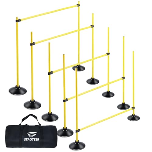 SEAOTTER Agility Hurdles 4FT Detachable Adjustable Sports Speed Training Hurdles with Rubber Base, Wickets Track and Field, Fitness Equipment for Plyometric, Soccer, Kids, Athletes, Physical Therapy - size: Pack of 5