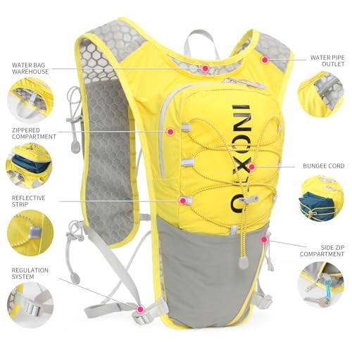 IX INOXTO Running Vest for Women Men, Adjustable Chest Straps Running Hydration Vest with 500ml Soft Flask, Lightweight Breathable Reflective Hydration Backpack for Hiking - color: yellow with 500ml