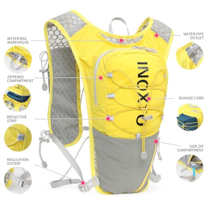 IX INOXTO Running Vest for Women Men, Adjustable Chest Straps Running Hydration Vest with 500ml Soft Flask, Lightweight Breathable Reflective Hydration Backpack for Hiking - color: yellow with 500ml