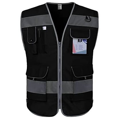 TCCFCCT High Visibility Safety Vest for Men Women 9 Pockets, Black 4XL - color: Black Fabric-bison 001, size: 4X-Large